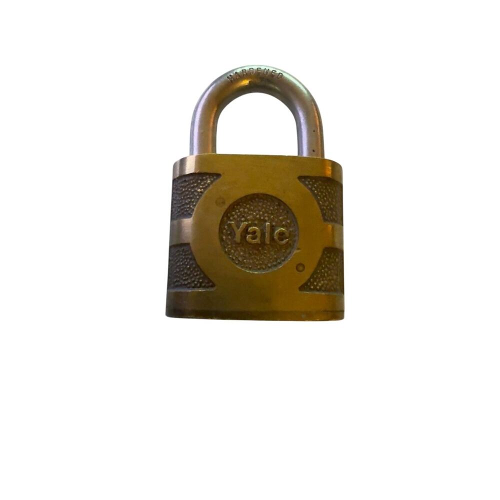 Yale Brass Tone Padlock Textured Body Hardened Shackle Lock No Key Untested